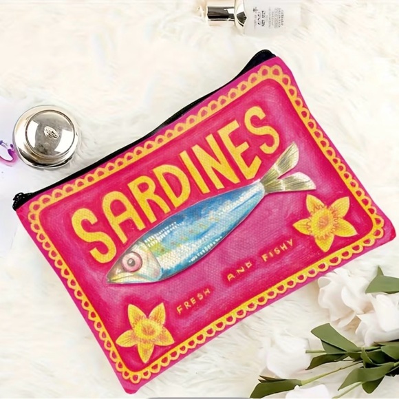 Pink and Yellow Makeup Bag Cosmetic Pouch Striped Statement Bags - Picture 3 of 6